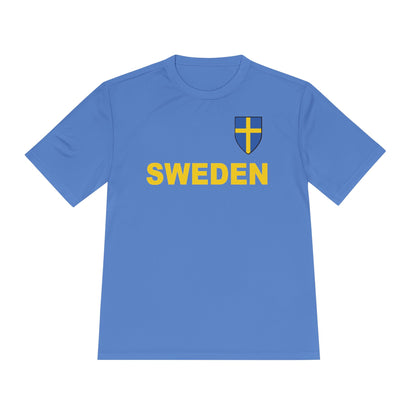 Custom Performance Sweden Soccer Shield Design Moisture Wicking T-Shirt Personalized with Your Name and Number in Your choice of colors