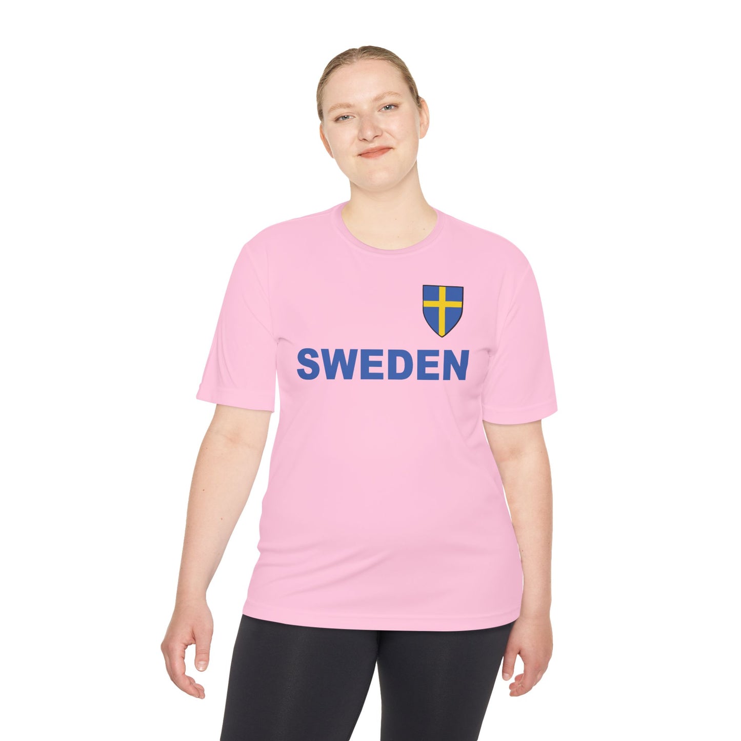 Custom Performance Sweden Soccer Shield Design Moisture Wicking T-Shirt Personalized with Your Name and Number in Your choice of colors