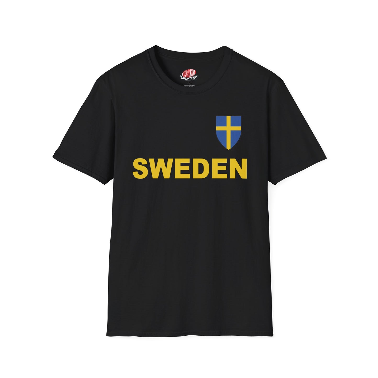 Custom Sweden Soccer Shield Design Economical T-Shirt Add Personalization with Your Name and Number