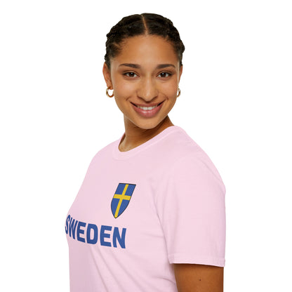 Custom Sweden Soccer Shield Design Economical T-Shirt Add Personalization with Your Name and Number