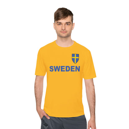 Custom Performance Sweden Soccer Shield Design Moisture Wicking T-Shirt Personalized with Your Name and Number in Your choice of colors