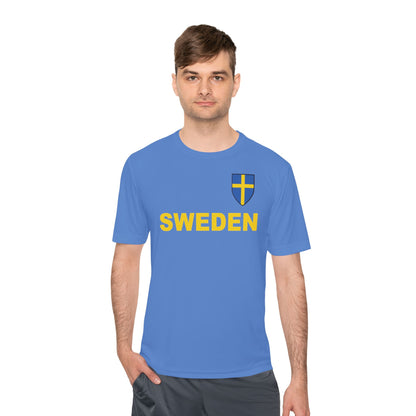 Custom Performance Sweden Soccer Shield Design Moisture Wicking T-Shirt Personalized with Your Name and Number in Your choice of colors