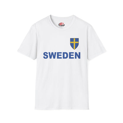 Custom Sweden Soccer Shield Design Economical T-Shirt Add Personalization with Your Name and Number