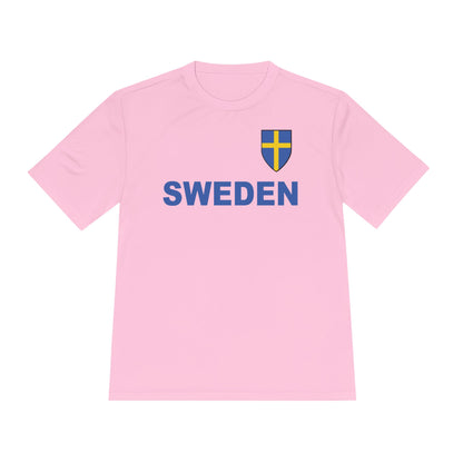 Custom Performance Sweden Soccer Shield Design Moisture Wicking T-Shirt Personalized with Your Name and Number in Your choice of colors