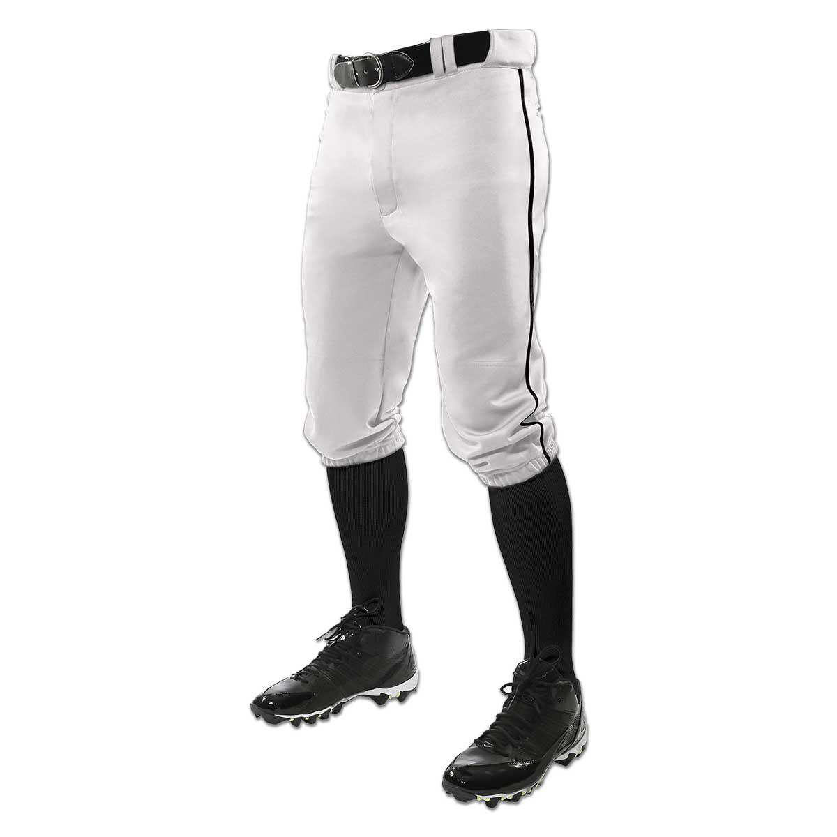 Knicker Knee Length Baseball Pant With Piping WHITE BODY, BLACK PIPE