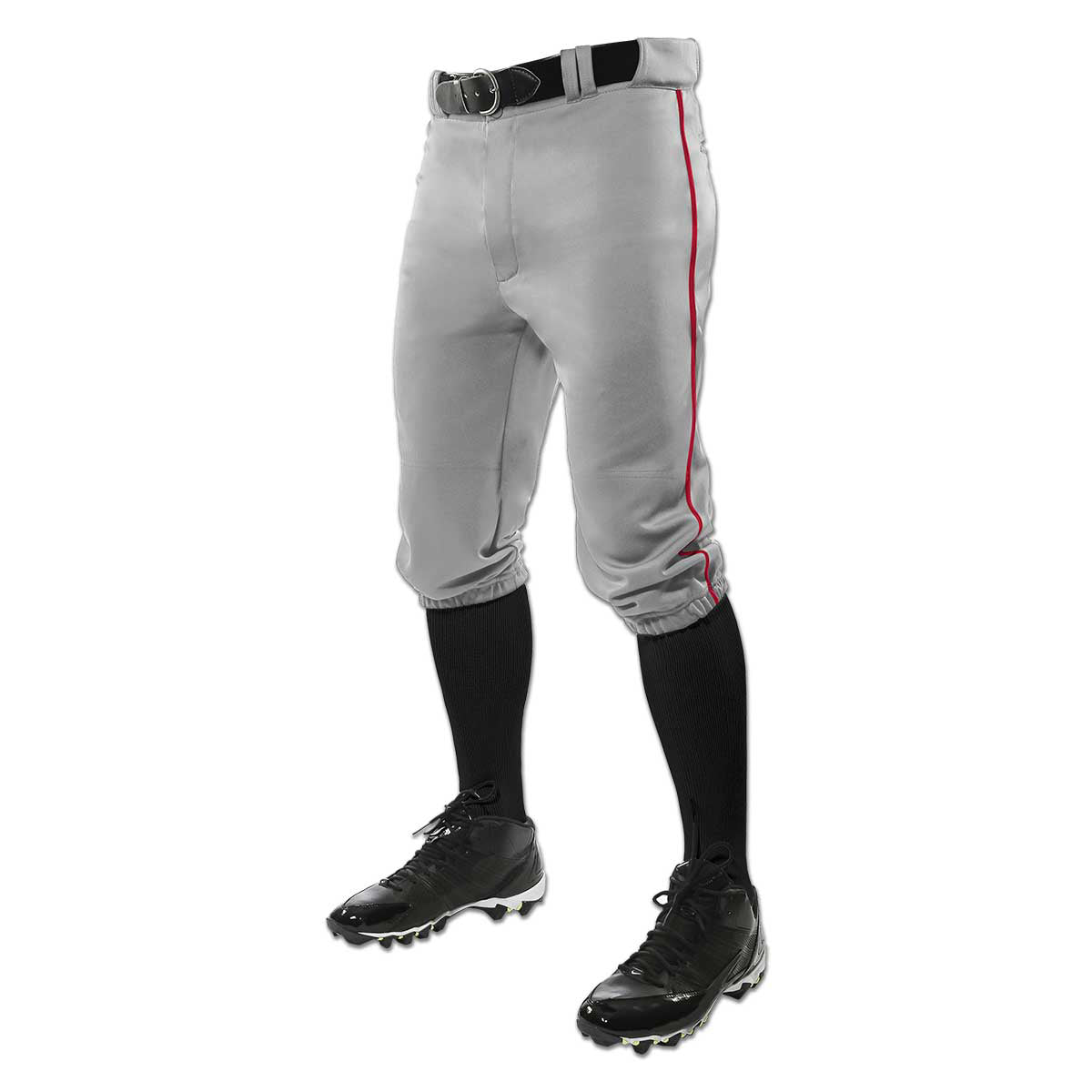 Knicker Knee Length Baseball Pant With Piping GREY BODY, SCARLET PIPE