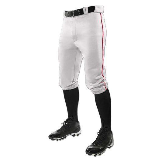 Knicker Knee Length Baseball Pant With Piping WHITE BODY, SCARLET PIPE