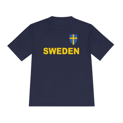 Custom Performance Sweden Soccer Shield Design Moisture Wicking T-Shirt Personalized with Your Name and Number in Your choice of colors