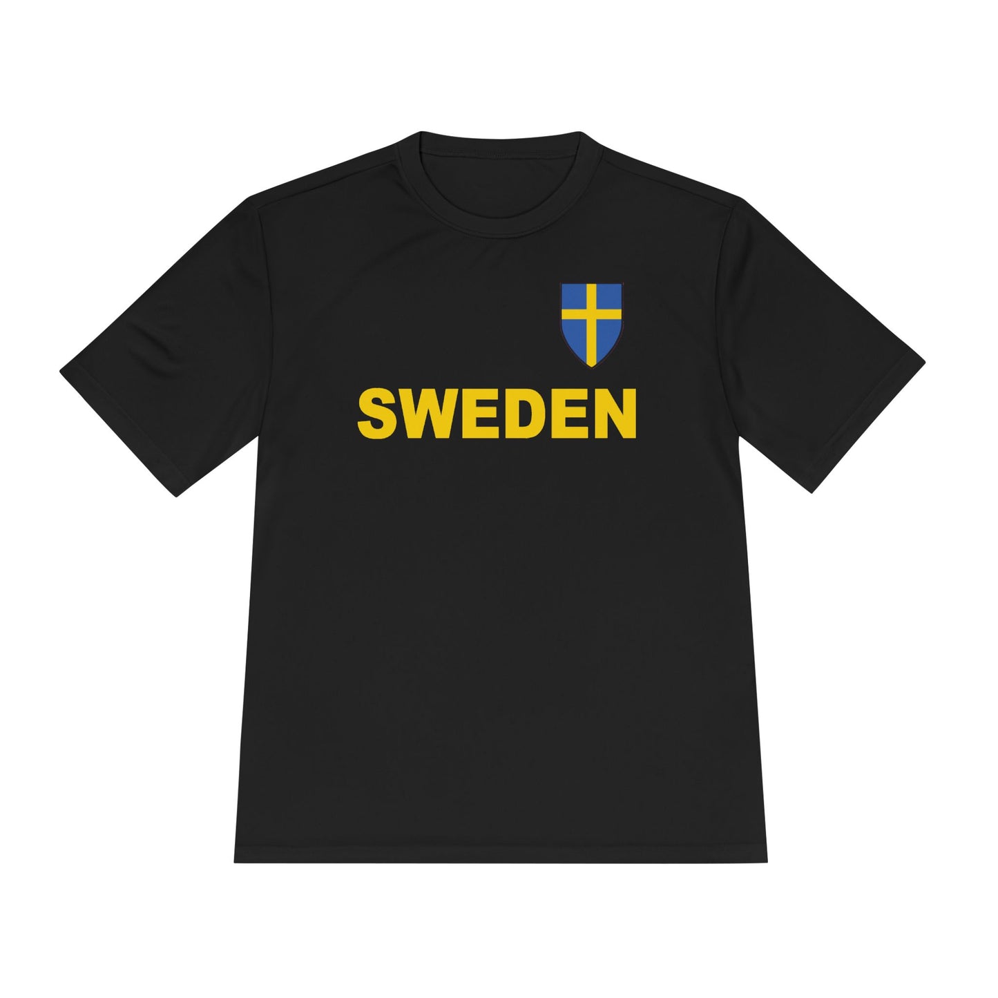 Custom Performance Sweden Soccer Shield Design Moisture Wicking T-Shirt Personalized with Your Name and Number in Your choice of colors