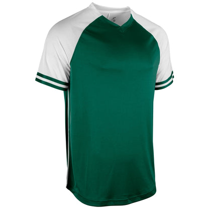 Forest Green and white v-neck baseball jersey with stripes
