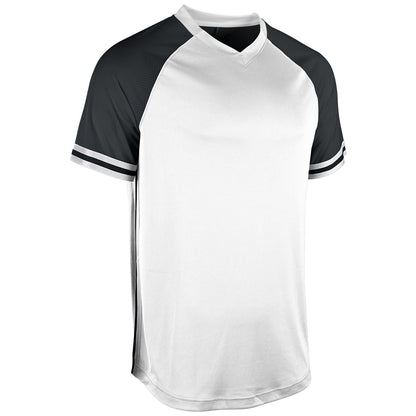 White Nave and scarlet red v-neck baseball jersey with stripes