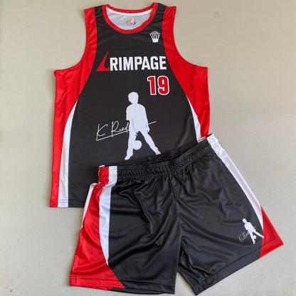 Custom Rimpage Black, Red and White Basketball Uniform
