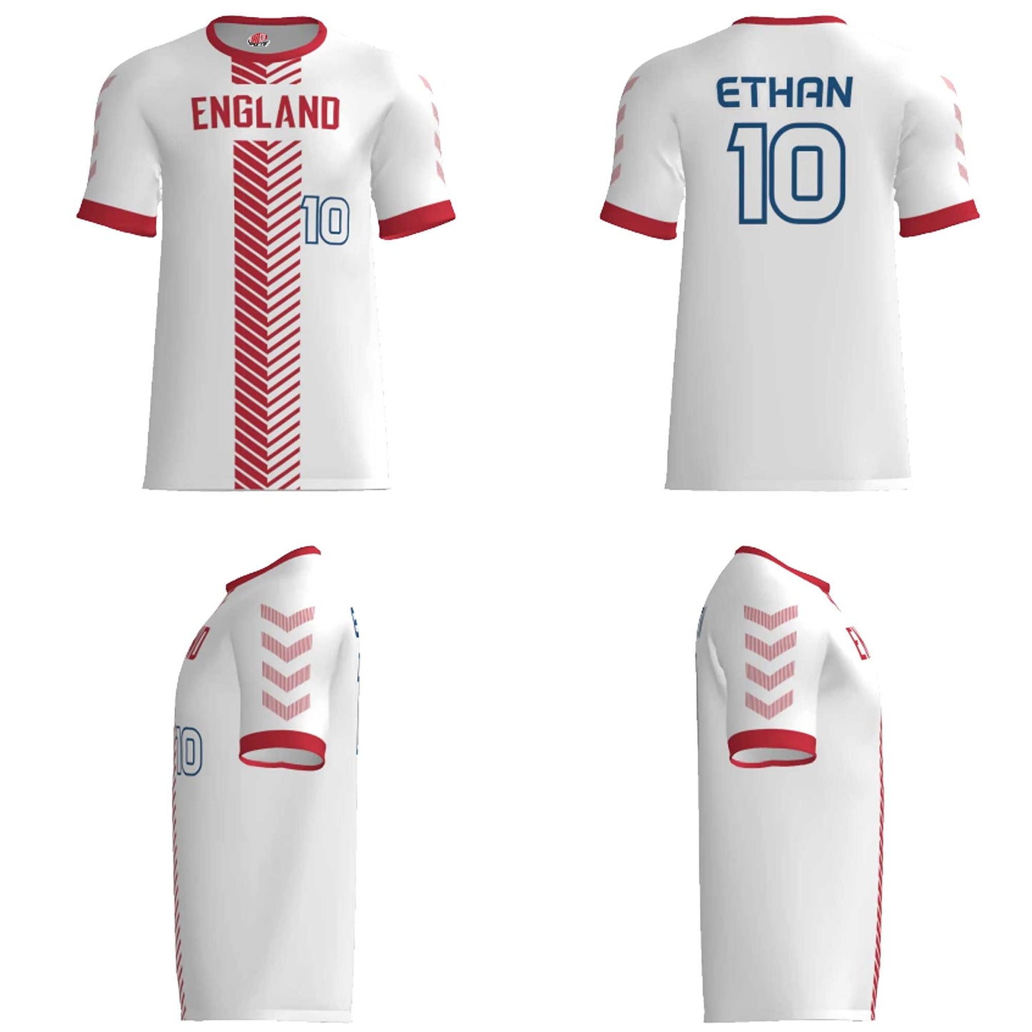 Custom England Soccer Jersey – White Red Edition – Pro Look – Personalized Name and Number