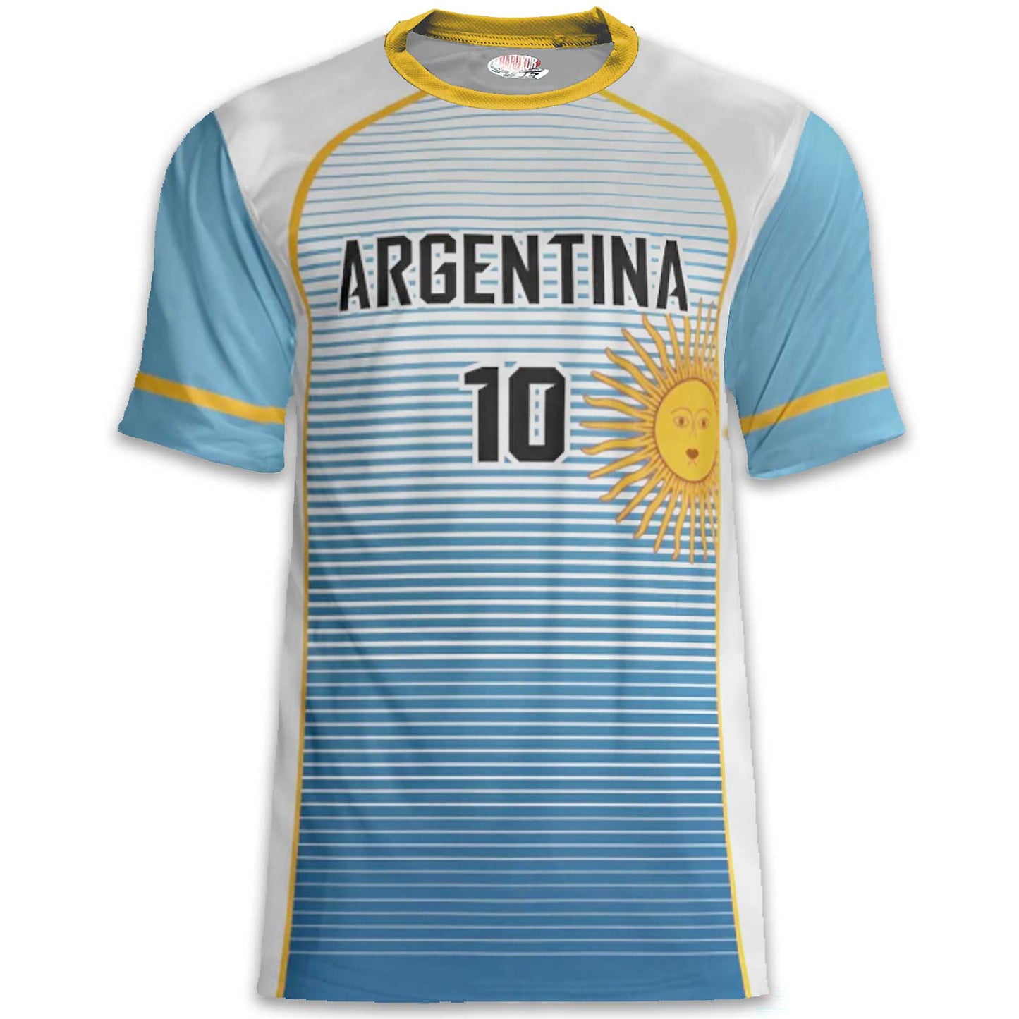 Custom Argentina Soccer Jersey – Light Blue White Gold Edition – Pro Look – Personalized Name and Number