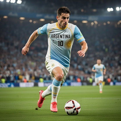 Custom Argentina Soccer Jersey – Light Blue White Gold Edition – Pro Look – Personalized Name and Number