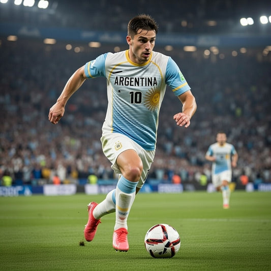 Custom Argentina Soccer Jersey – Light Blue White Gold Edition – Pro Look – Personalized Name and Number