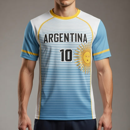 Custom Argentina Soccer Jersey – Light Blue White Gold Edition – Pro Look – Personalized Name and Number