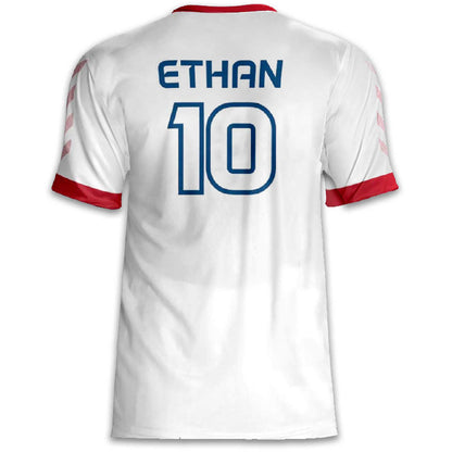 Custom England Soccer Jersey – White Red Edition – Pro Look – Personalized Name and Number