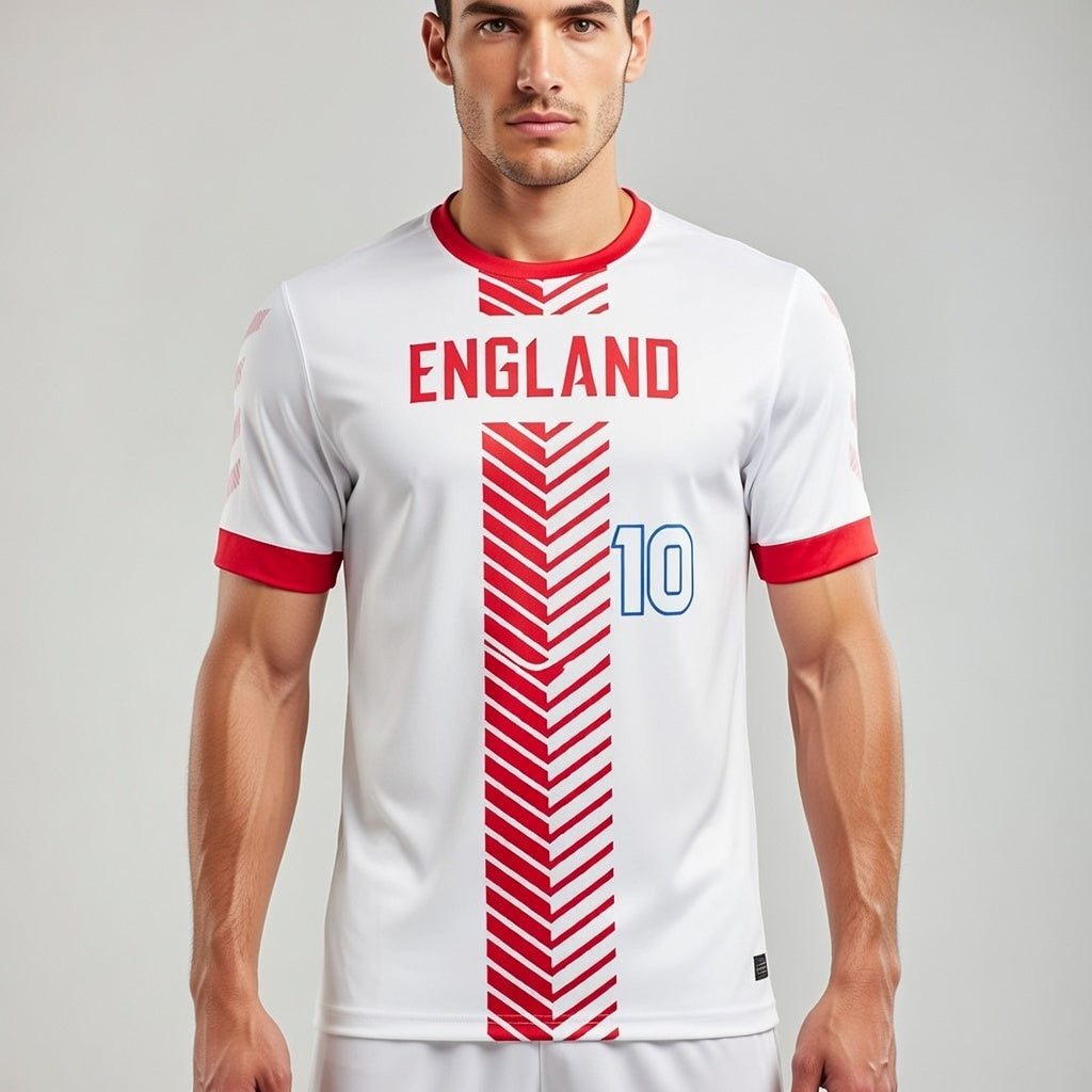 Custom England Soccer Jersey – White Red Edition – Pro Look – Personalized Name and Number