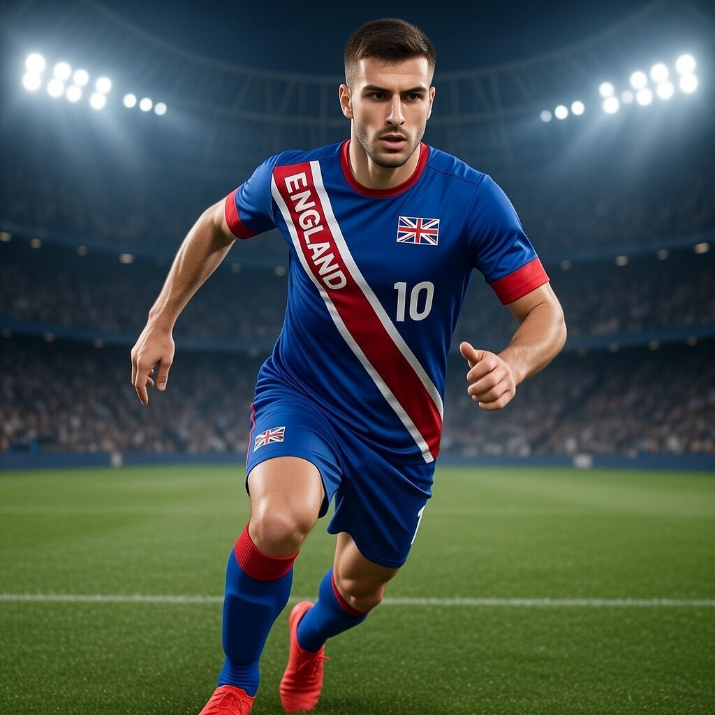 Custom England Soccer Jersey – Royal Red White Edition – Pro Look – Personalized Name and Number