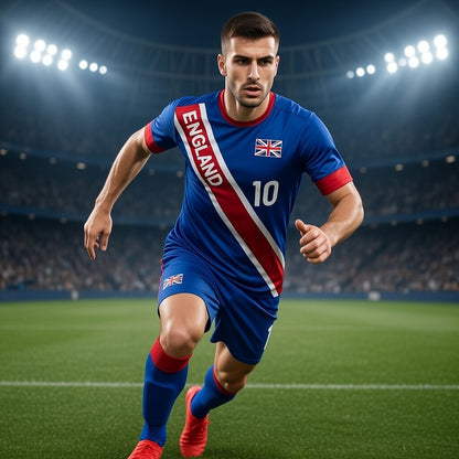 Custom England Soccer Jersey – Royal Red White Edition – Pro Look – Personalized Name and Number