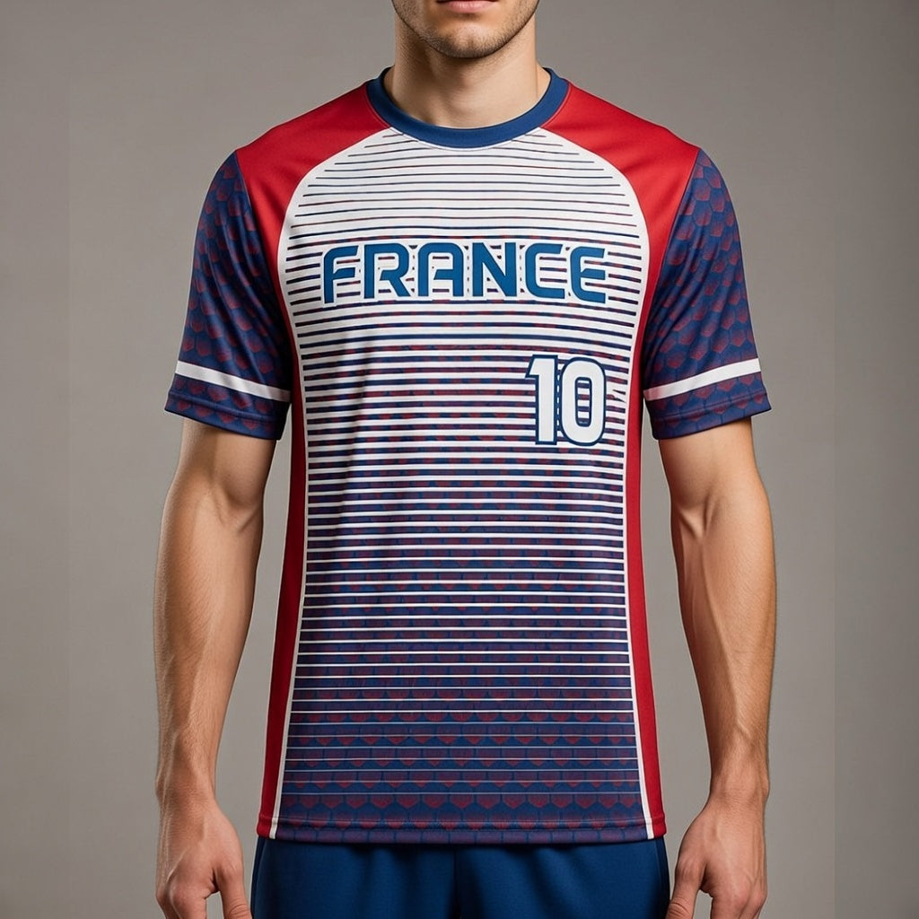 Custom France Soccer Jersey – Blue Red White Edition – Pro Look – Personalized Name and Number