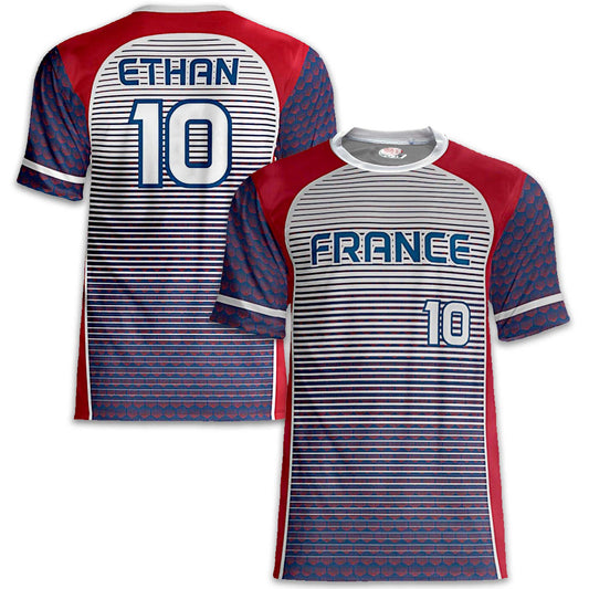 Custom France Soccer Jersey – Blue Red White Edition – Pro Look – Personalized Name and Number