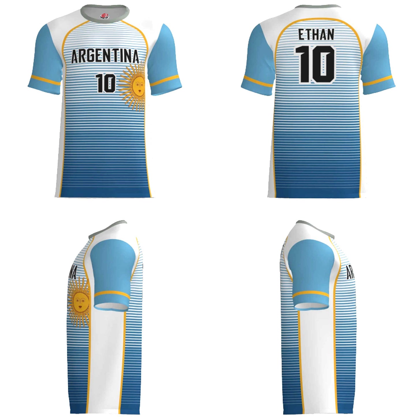 Custom Argentina Soccer Jersey – Light Blue White Gold Edition – Pro Look – Personalized Name and Number
