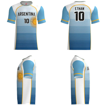 Custom Argentina Soccer Jersey – Light Blue White Gold Edition – Pro Look – Personalized Name and Number