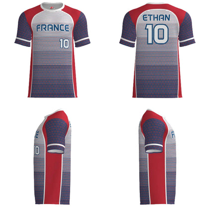 Custom France Soccer Jersey – Blue Red White Edition – Pro Look – Personalized Name and Number