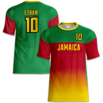 Custom Jamaica Soccer Jersey – Red Gold Green Edition – Pro Look – Personalized Name and Number