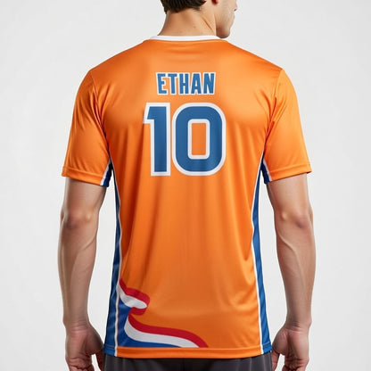 Custom Netherlands Soccer Jersey – Orange White Royal Edition – Pro Look – Personalized Name and Number