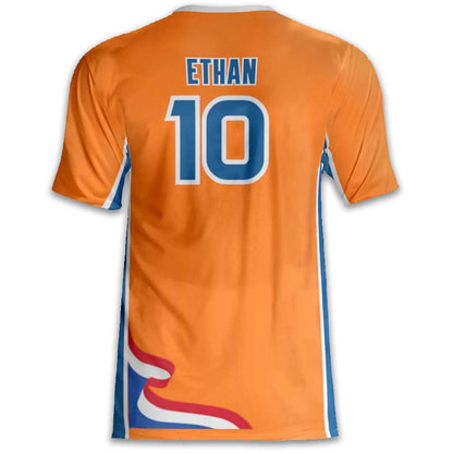 Custom Netherlands Soccer Jersey – Orange White Royal Edition – Pro Look – Personalized Name and Number