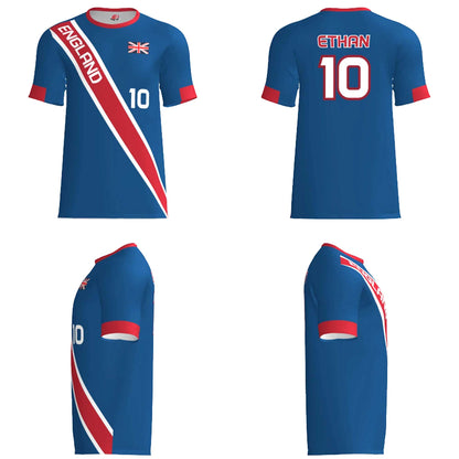 Custom England Soccer Jersey – Royal Red White Edition – Pro Look – Personalized Name and Number