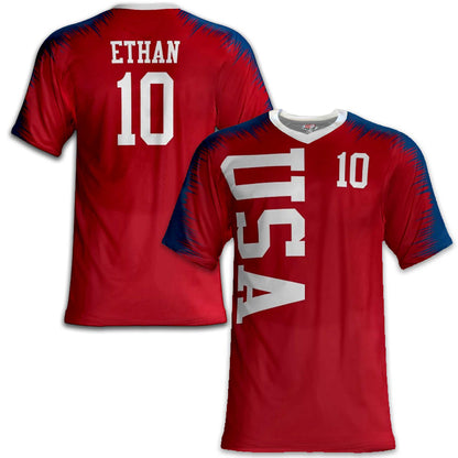 Custom USA Soccer Jersey – Red White Blue Edition - Pro Look - Personalized Name & Number