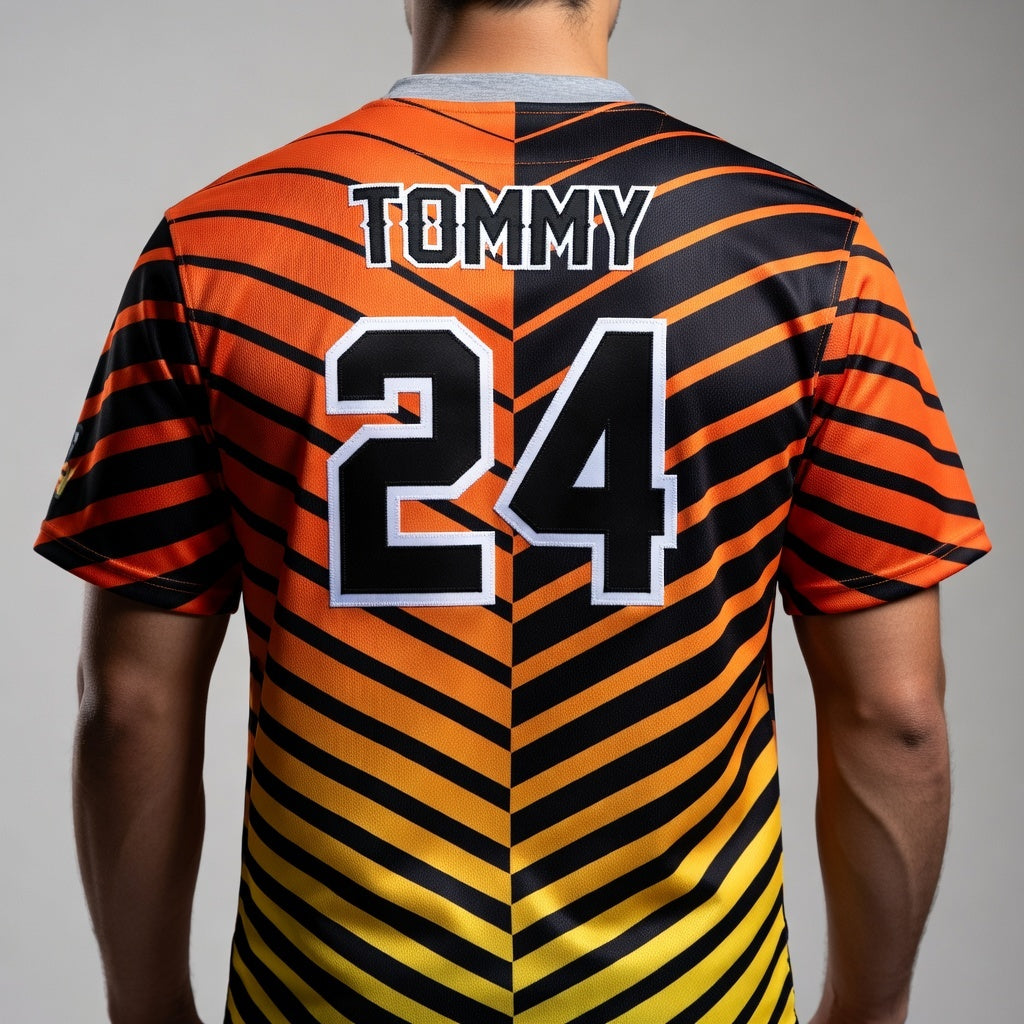 Tigers Baseball Jersey – Orange/Black Gradient Stripes – Custom Name & Number