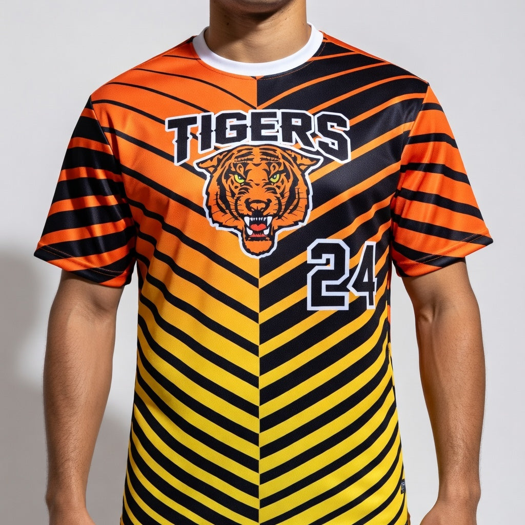 Tigers Baseball Jersey – Orange/Black Gradient Stripes – Custom Name & Number
