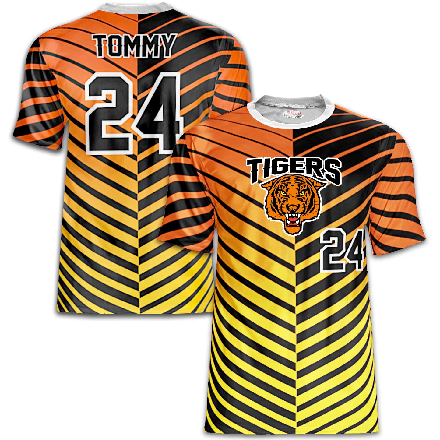 Tigers Baseball Jersey – Orange/Black Gradient Stripes – Custom Name & Number
