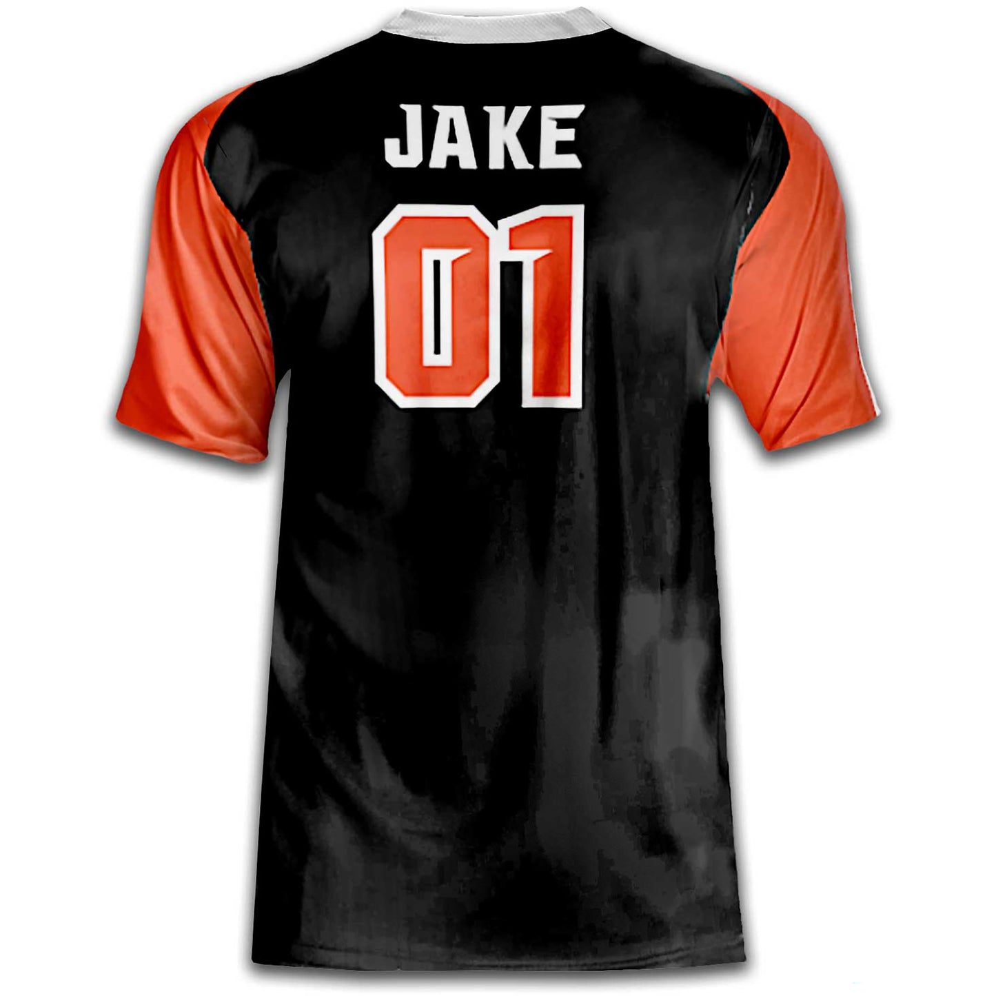 Classic Color‑Block Baseball Jersey with Modern Script – Black / Orange / White