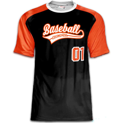 Classic Color‑Block Baseball Jersey with Modern Script – Black / Orange / White