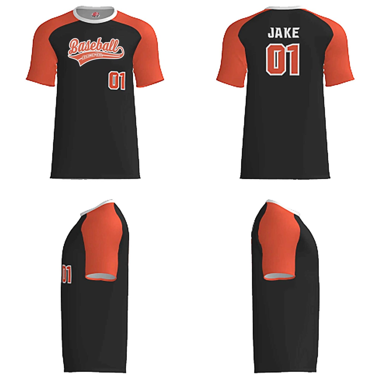 Classic Color‑Block Baseball Jersey with Modern Script – Black / Orange / White