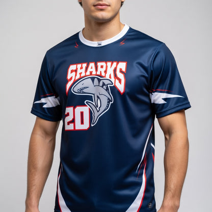 Bold Sharks Baseball Jersey in Navy / White / Red – Custom Name & Number