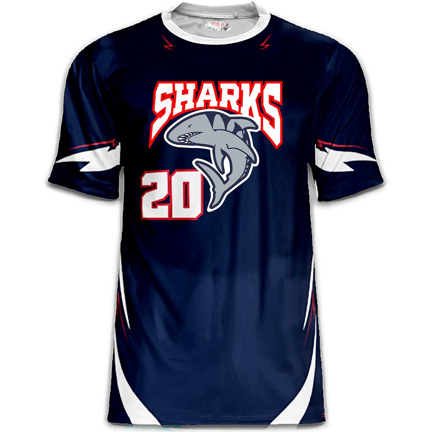 Bold Sharks Baseball Jersey in Navy / White / Red – Custom Name & Number