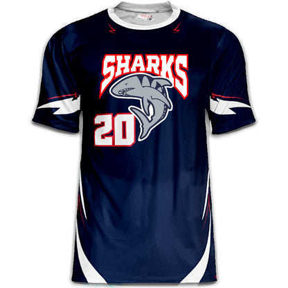 Bold Sharks Baseball Jersey in Navy / White / Red – Custom Name & Number