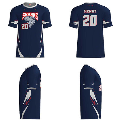 Bold Sharks Baseball Jersey in Navy / White / Red – Custom Name & Number