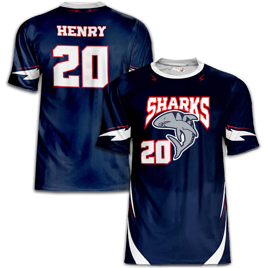 Bold Sharks Baseball Jersey in Navy / White / Red – Custom Name & Number