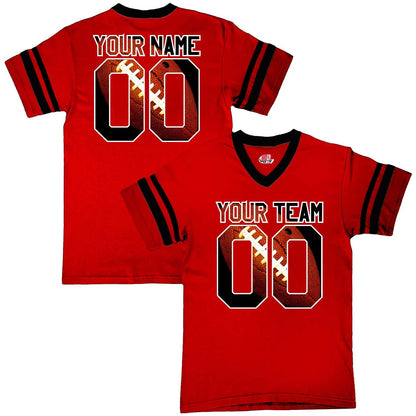 Stripe Sleeve Fan Wear Custom Football Jerseys with Classy Football Print Design - includes Your Names and Numbers.