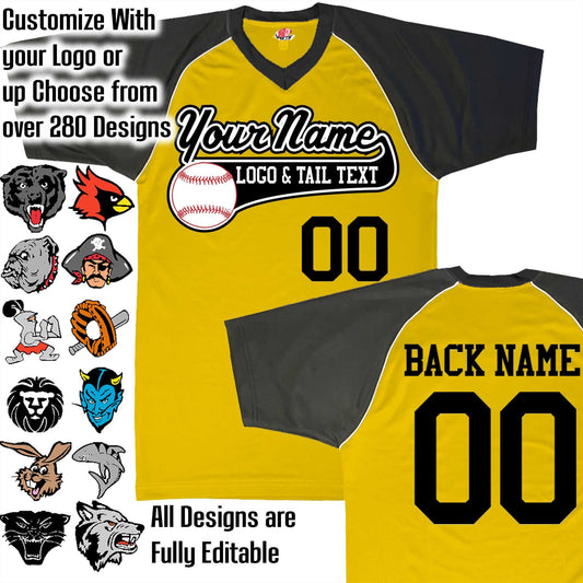 Athletic Gold, Black and White Personalized Baseball Jersey with Your Team, Player Name and Numbers Custom Baseball Logo