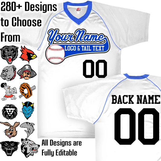 White, Royal Blue and White Custom Baseball Jersey with Your Team, Player Name and Numbers Custom Baseball Logo