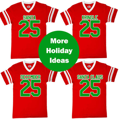 Red Christmas Football Jersey Santa Claus December 25 X-Mas or Kringle Personalized With Your Numbers and Name on the Back